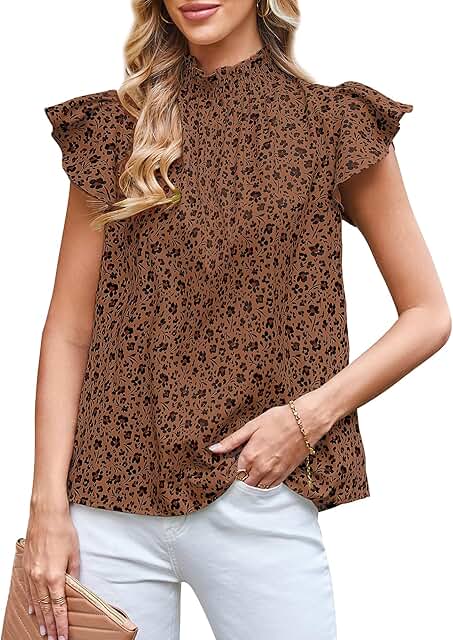 Casual Floral Cap Sleeve Ruffle Neck Babydoll Top