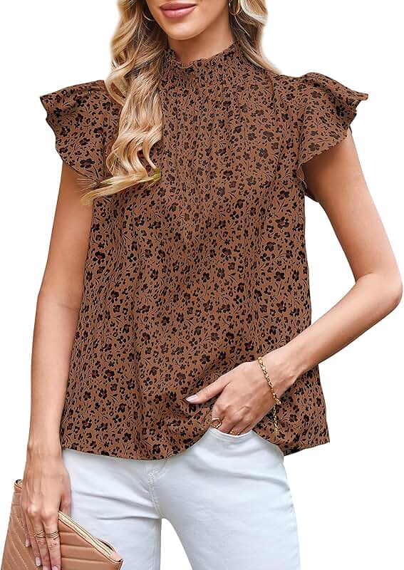 Casual Floral Cap Sleeve Ruffle Neck Babydoll Top