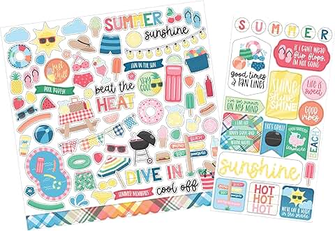 Summer Scrapbook Stickers with Beach and Pool Designs