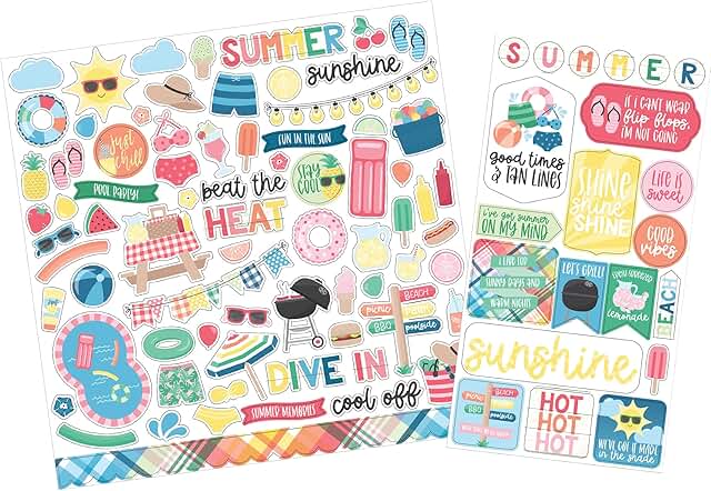 Summer Scrapbook Stickers with Beach and Pool Designs