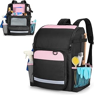 Large Pink Cleaning Bag with Adjustable Straps and Multiple Pockets