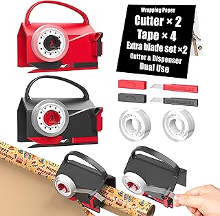 Dual Wrapping Paper Cutter and Tape Dispenser with 4 Tapes