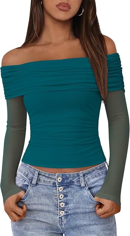 Women's Long Sleeve Fall Crop Top with Mesh and Ruched Details