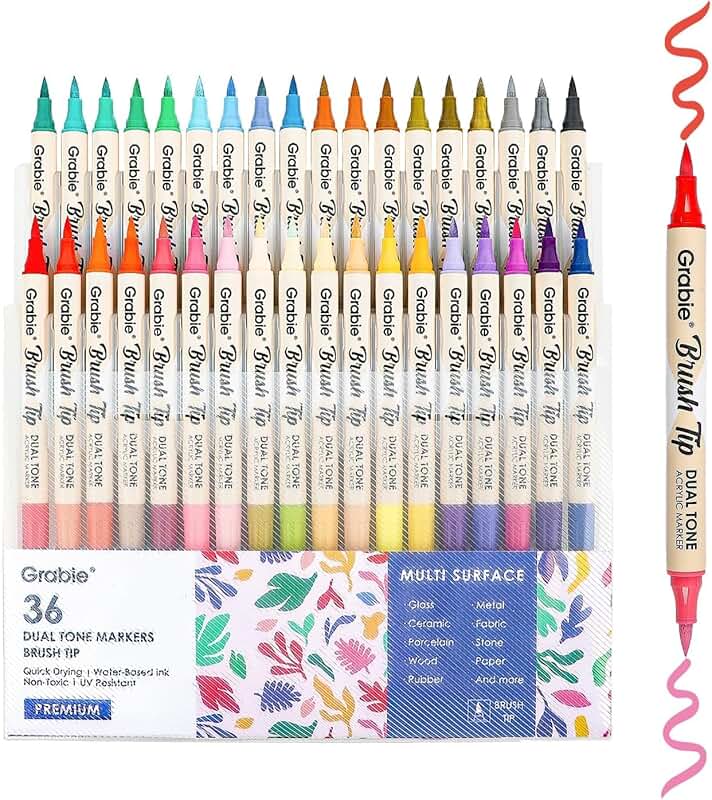 Set of 36 Soft Tip Acrylic Paint Markers in 72 Colors
