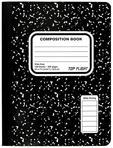 Sewn Marble Composition Book, Black/White, Wide Rule, 9.75 x 7.5 Inches, 100 Sheets, Pack of 6