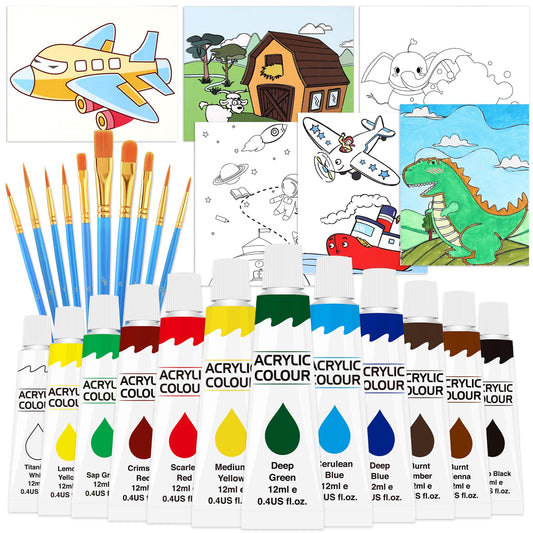 28PCS Kids Acrylic Paint Set with Canvas and Brushes