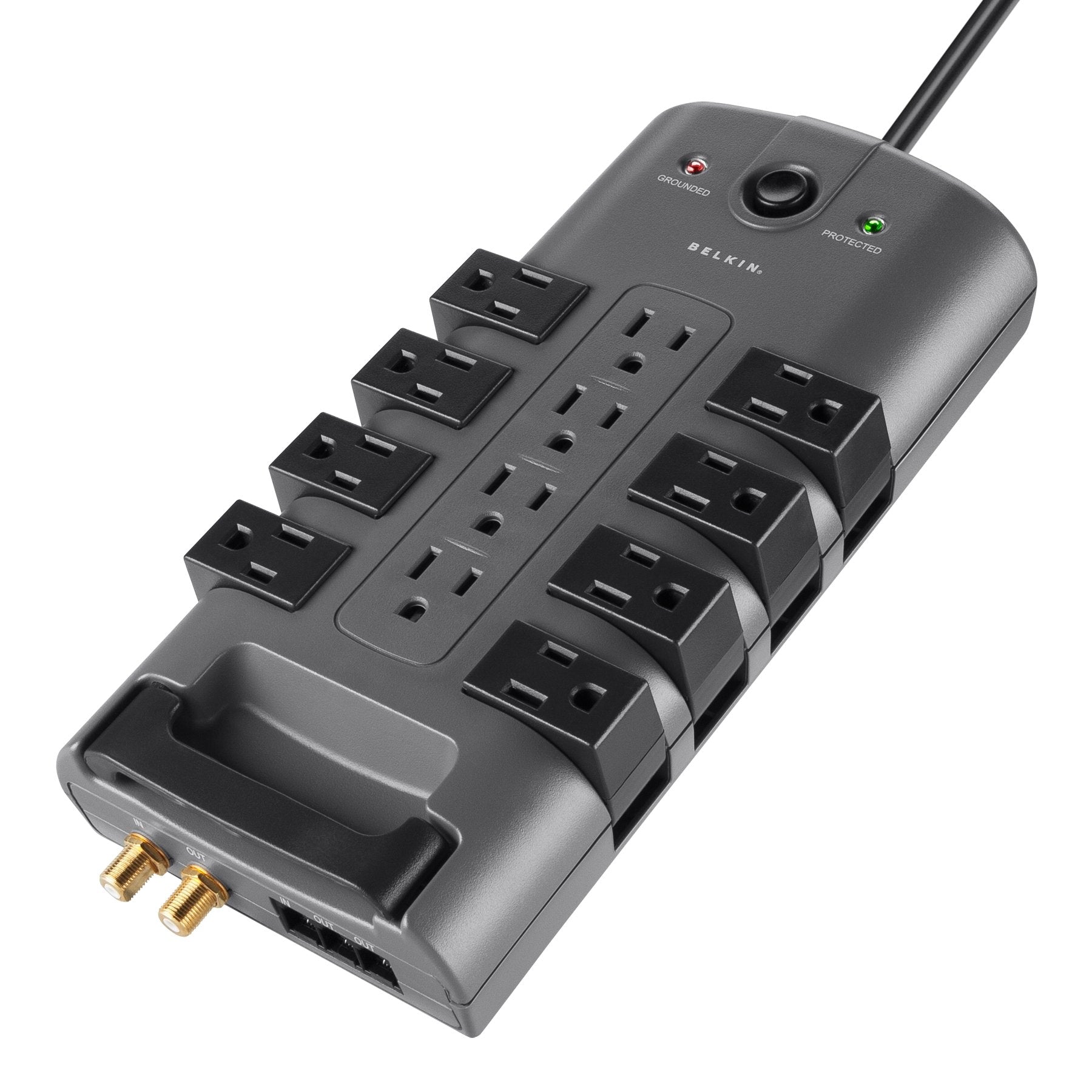 Surge Protector w/ Rotating & Standard Outlets + 8ft Sturdy Cord with Flat Pivot Plug for Home, Office, Travel, Desktop & Charging Brick, 4320 Joules