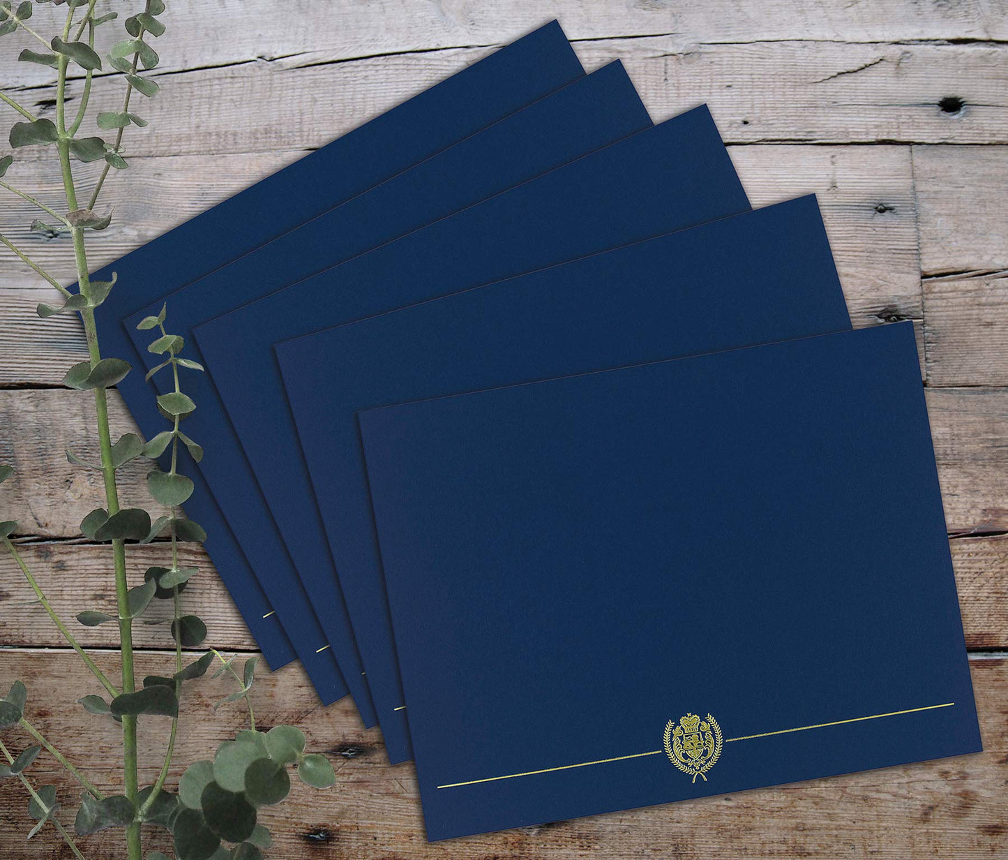 Navy Classic Crest Certificate Cover, 12"x 9.375", 5 Pack