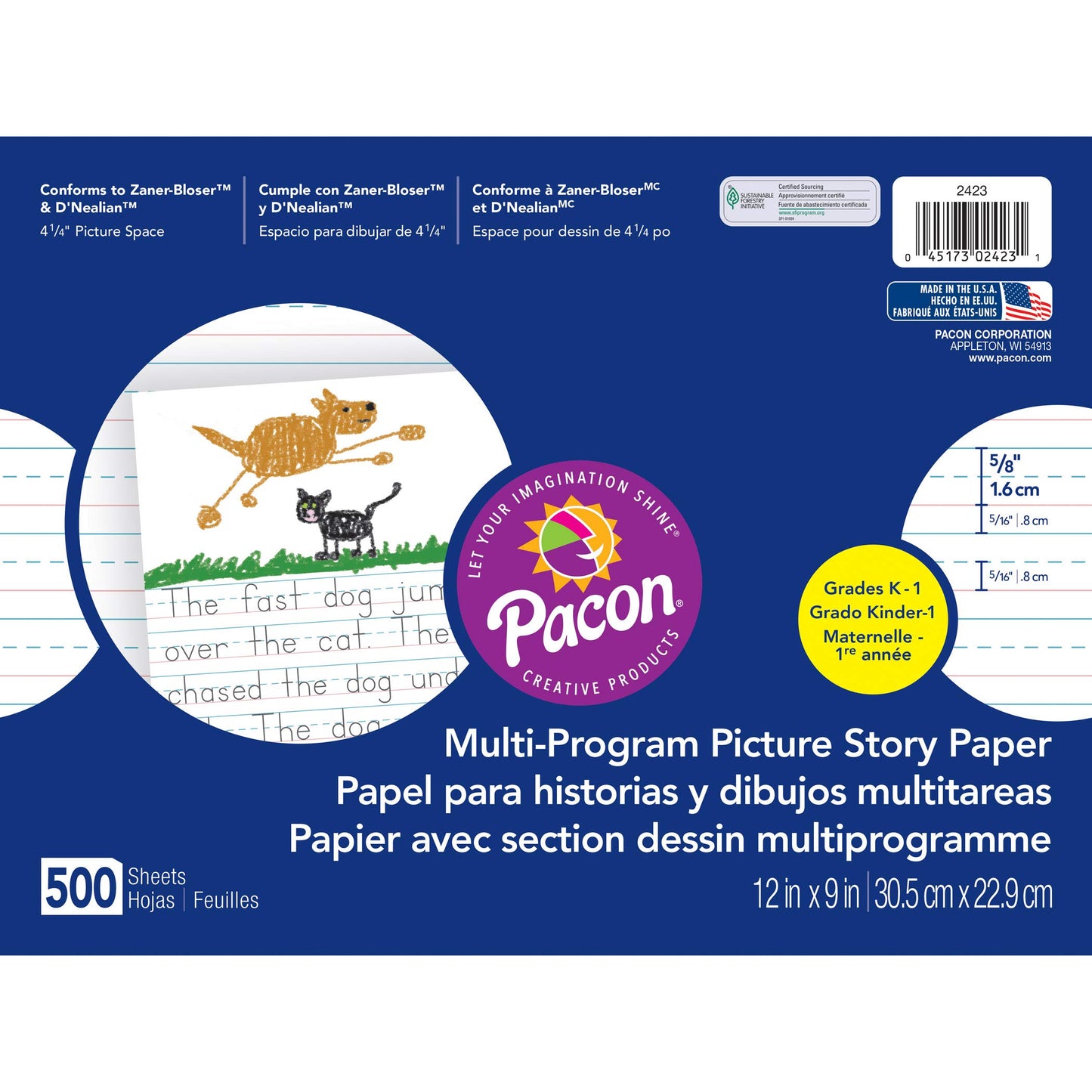 White picture story paper, 12x9 inches, 500 sheets