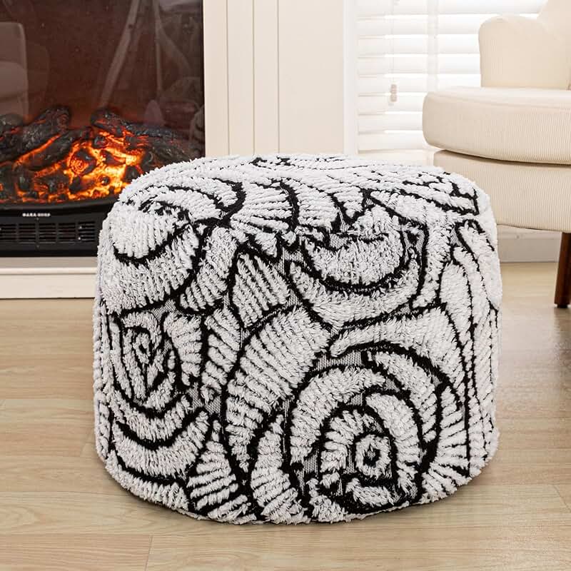 Cream Fluffy Flower Pouf Cover, 20x14 inches