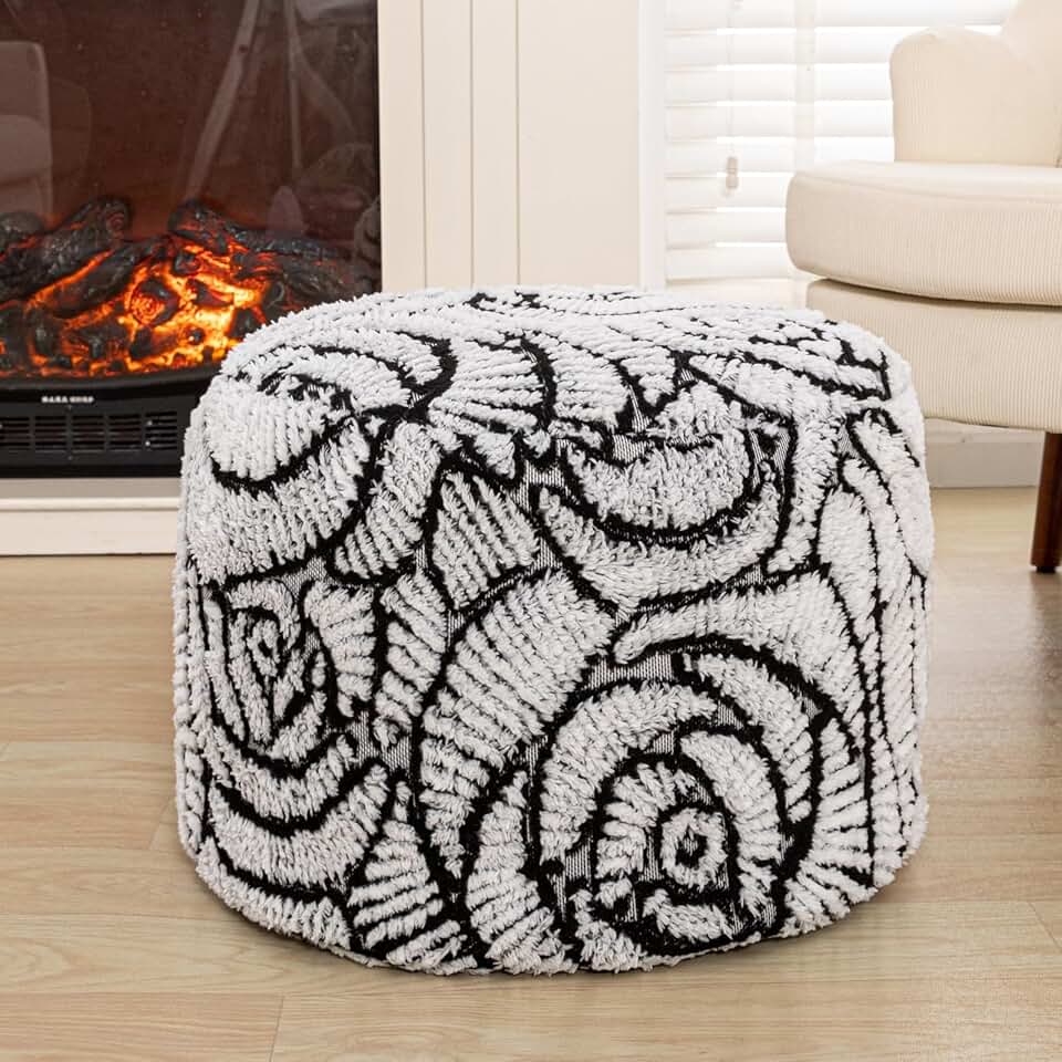 Cream Fluffy Flower Pouf Cover, 20x14 inches