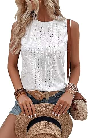 Embroidered Eyelet Sleeveless Summer Tank Top