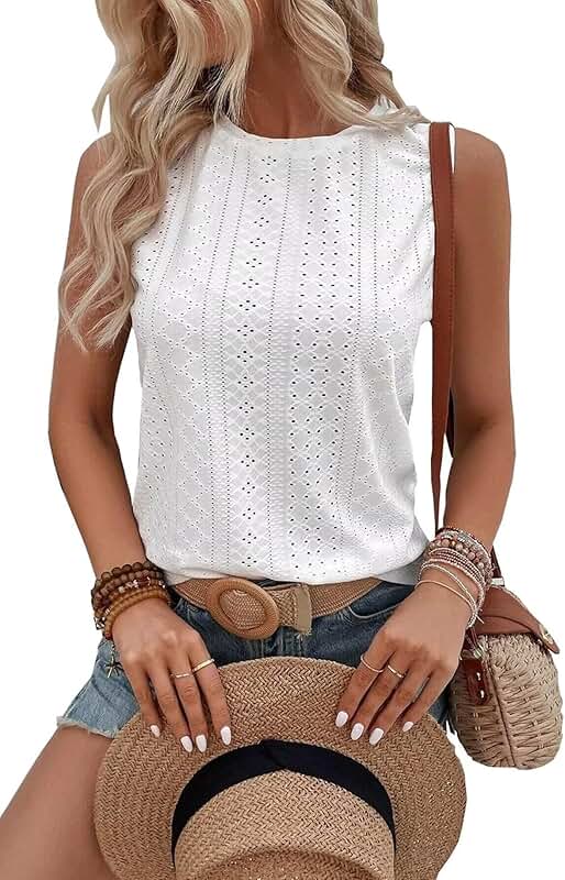 Embroidered Eyelet Sleeveless Summer Tank Top