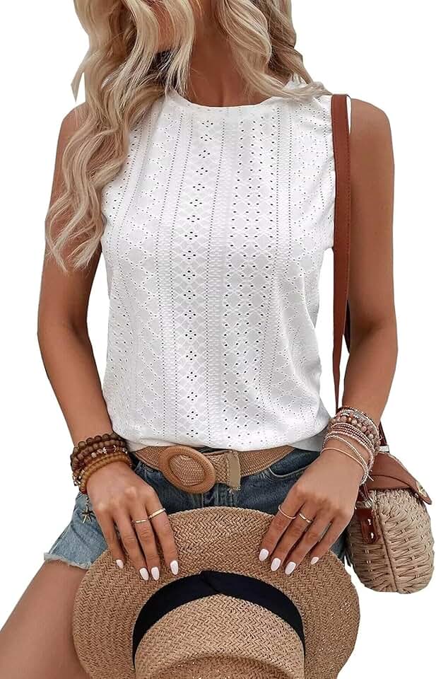 Embroidered Eyelet Sleeveless Summer Tank Top