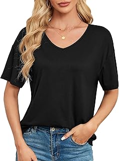 Women's V-Neck Short Sleeve Loose Fit Top
