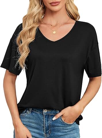 Women's V-Neck Short Sleeve Loose Fit Top