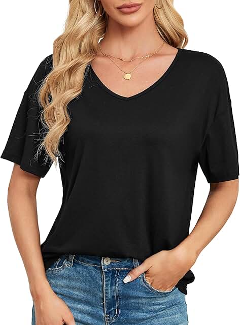 Women's V-Neck Short Sleeve Loose Fit Top