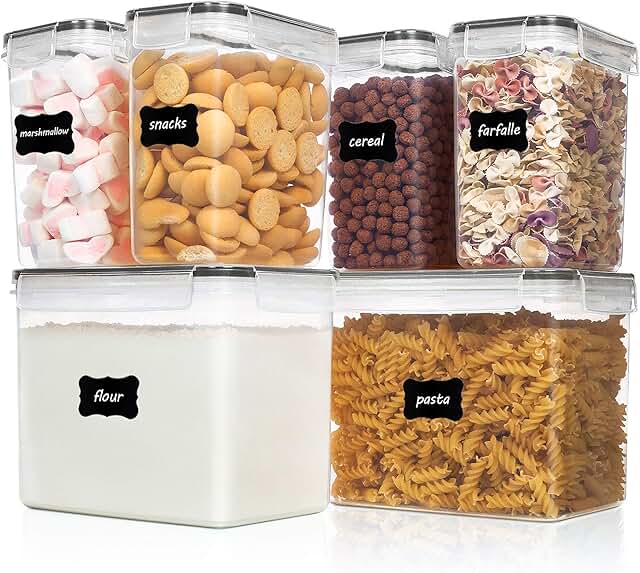 Six BPA-Free Airtight Food Storage Containers with Labels