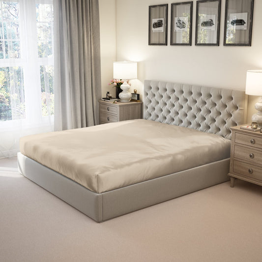 Mu erry 100% Pure Queen Silk Fitted Sheet 22 Momme 6A Mu erry Silk Bed Sheets with 16" Deep Pocket  Breathable, Ultra-Soft, Oeko-TEX  Seamless  Sand
