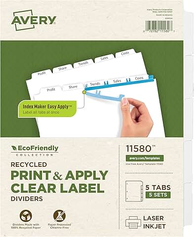 Eco-Friendly Recycled Dividers for 3-Ring Binders, 5-Tab, White