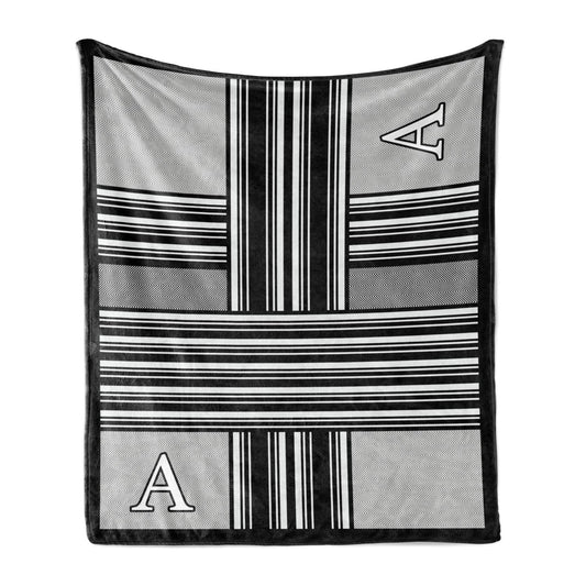 Letter A Throw Blanket, Monochrome Style Lines and Stripes with Old Vintage Look Clic Geometry, Flannel Fleece Accent Piece Soft Couch Cover for Adults, 50" x 70", Charcoal Grey White