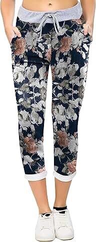 Women's Multi Print Ribbed Waist Summer Trousers