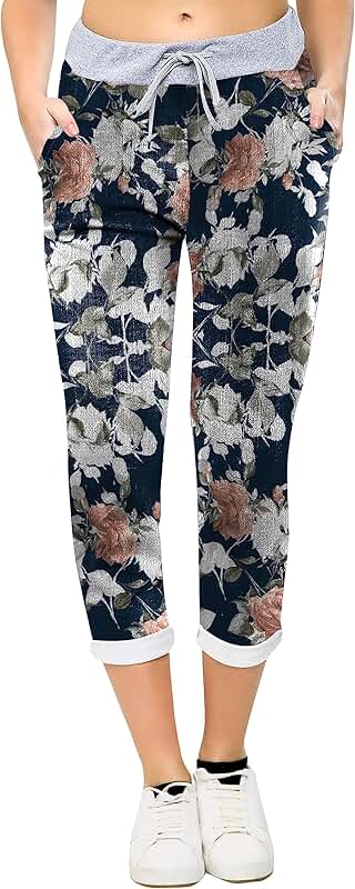 Women's Multi Print Ribbed Waist Summer Trousers