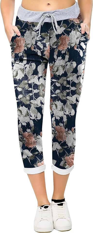 Women's Multi Print Ribbed Waist Summer Trousers