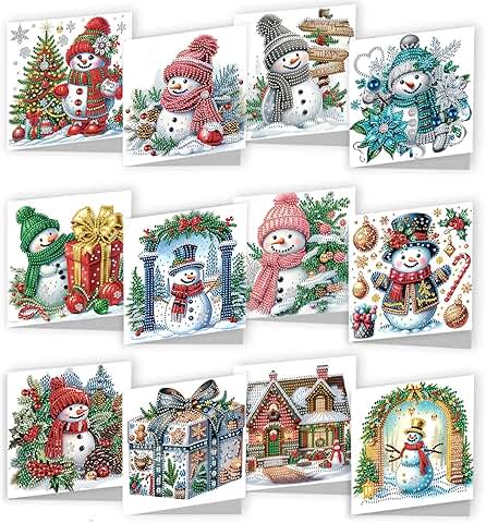 12 Christmas Diamond Art Cards with Envelopes