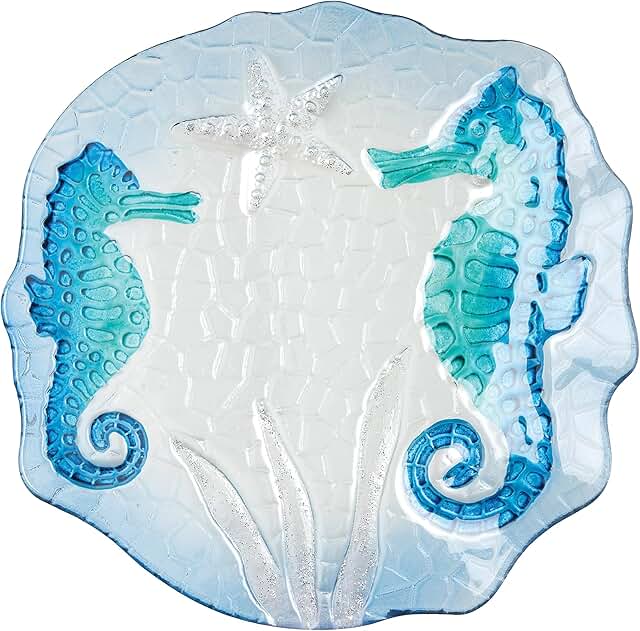 10-inch Sea Horse and Starfish Glass Serving Plate