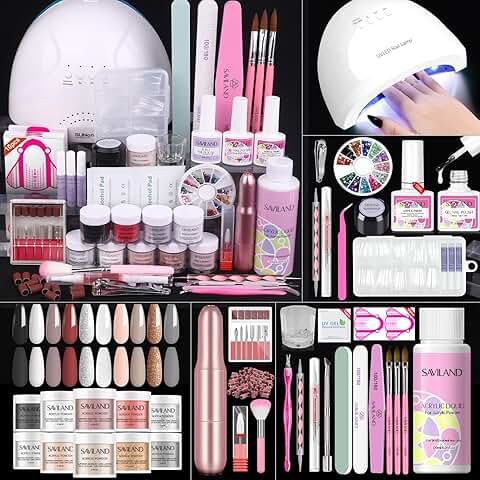 Acrylic Nail Kit with 10 Colors, 48W Lamp, Tips for Home Use