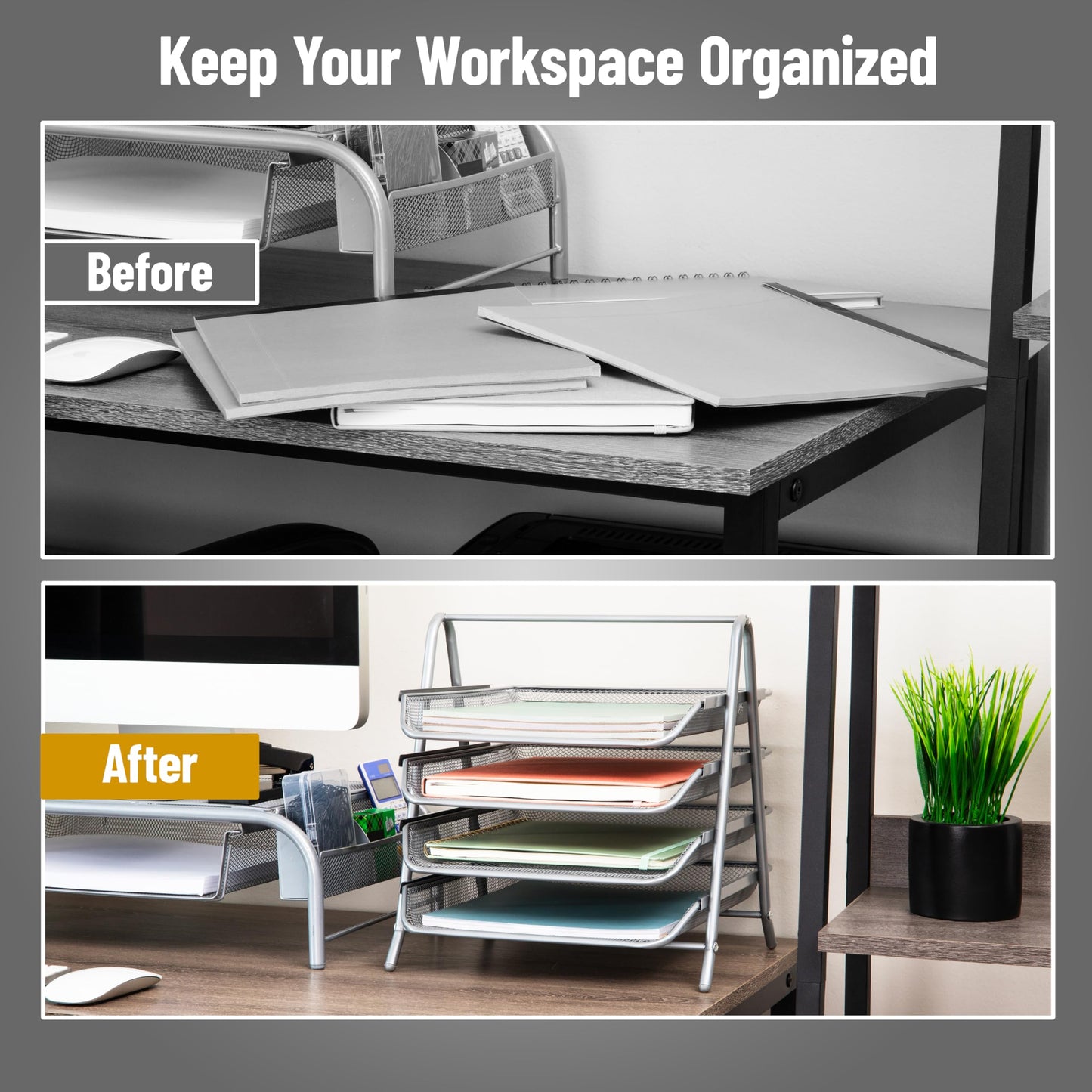 4-Tier Metal Mesh Paper Tray Organizer