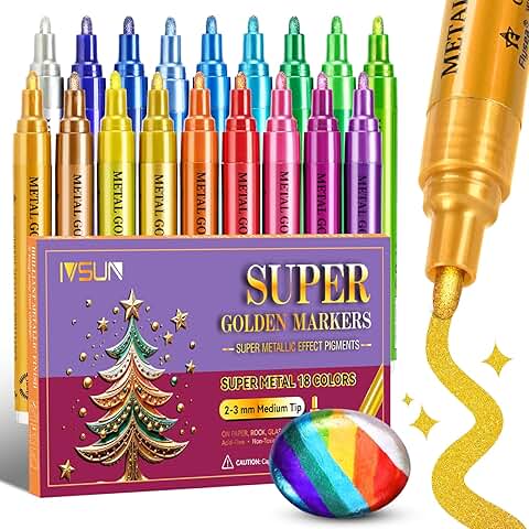Golden Metallic Glitter Markers for Craft Projects