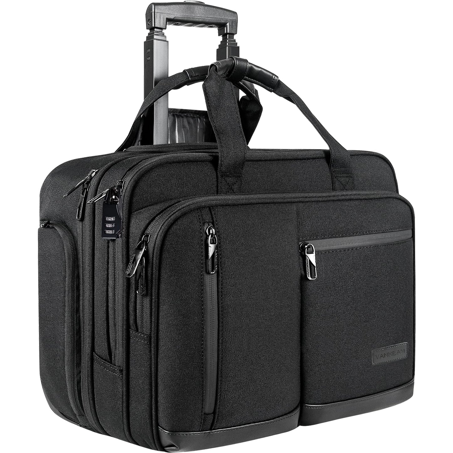 17.3 Inch Rolling Laptop Bag Briefcase Women Men with RFID Pockets, Carry on Laptop Case Waterproof Overnight Bag, Roller Computer Bags with Wheels for Travel/Work/School/Business, Black