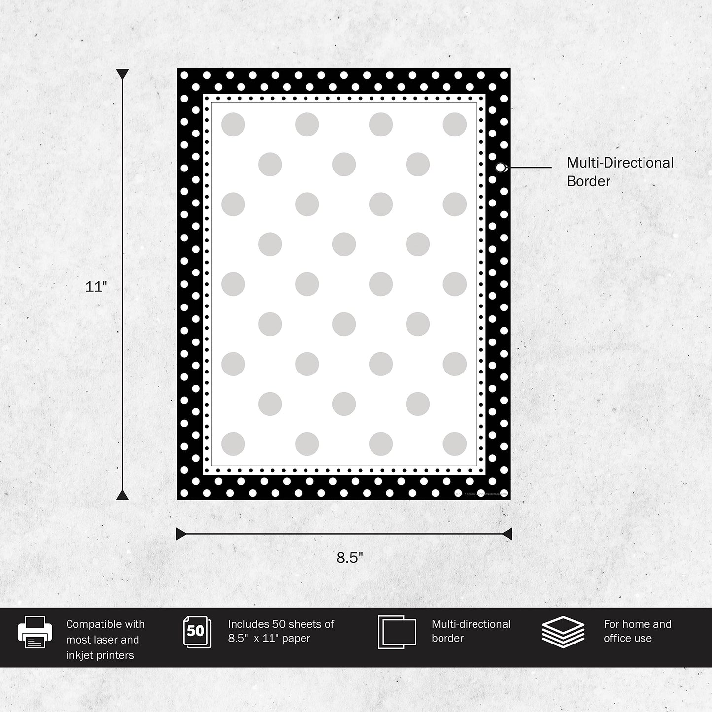 Black and White Dot Decorative Printer Paper, 8.5 x 11, 50 Sheets