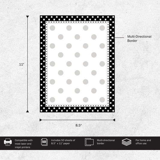 Black and White Dot Decorative Printer Paper, 8.5 x 11, 50 Sheets