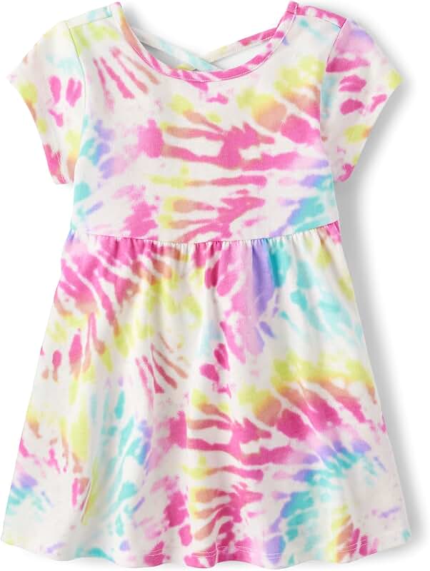 Baby Girl and Toddler Short Sleeve Dress in Pink Tie Dye for 5 Years