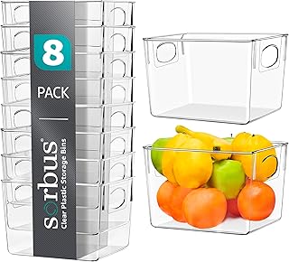 Medium Clear Plastic Storage Bins with Handles, 8 Pack