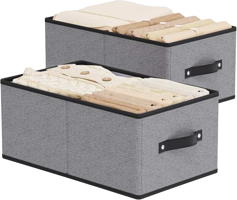 Foldable Storage Bins, 2 Pack, Gray, 18.5x11x7.9 inches