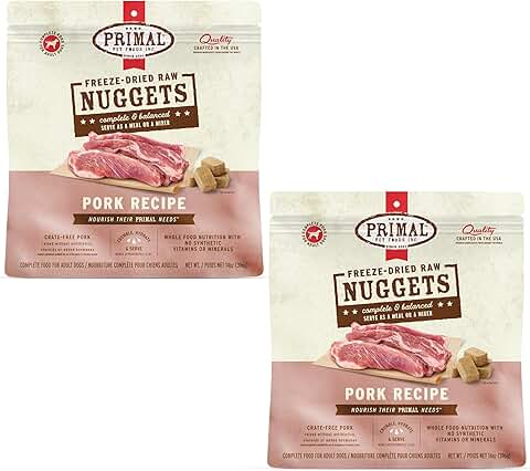 Primal Freeze Dried Raw Dog Food Nuggets, Pork, 14 oz (2 Pack)