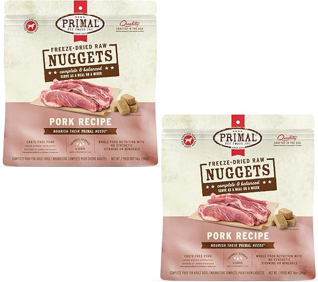 Primal Freeze Dried Raw Dog Food Nuggets, Pork, 14 oz (2 Pack)