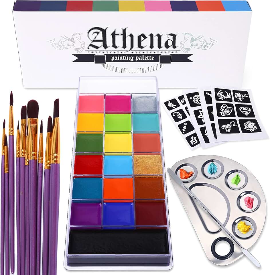 Face and body paint set with 20 colors and tools