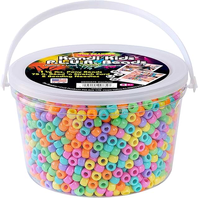 Confetti Multi Bead Bucket with Cord and Needles