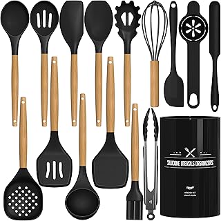 16-Piece Black Silicone Kitchen Utensil Set