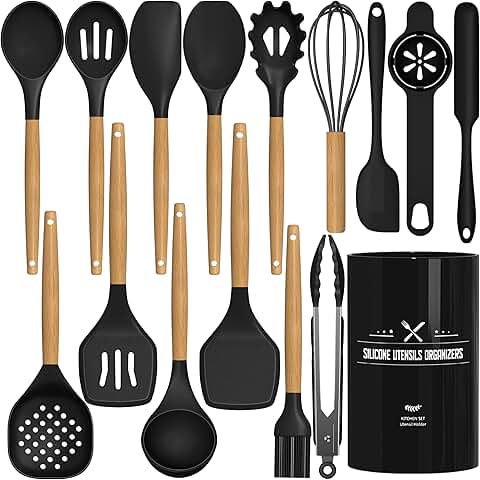 16-Piece Black Silicone Kitchen Utensil Set
