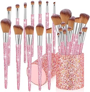 13-Piece Pink Rhinestone Makeup Brush Set with Holder