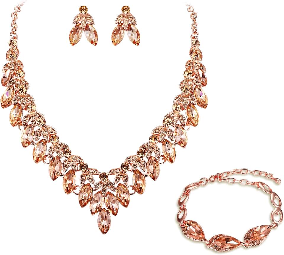 Women's Bridal Jewelry Set with Necklace Earrings and Bracelet