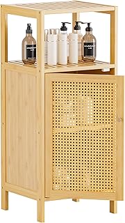 Small Rattan Bathroom Storage Cabinet with Door