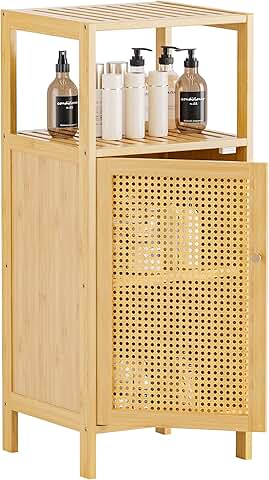 Small Rattan Bathroom Storage Cabinet with Door