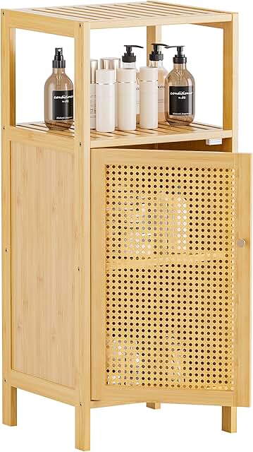 Small Rattan Bathroom Storage Cabinet with Door